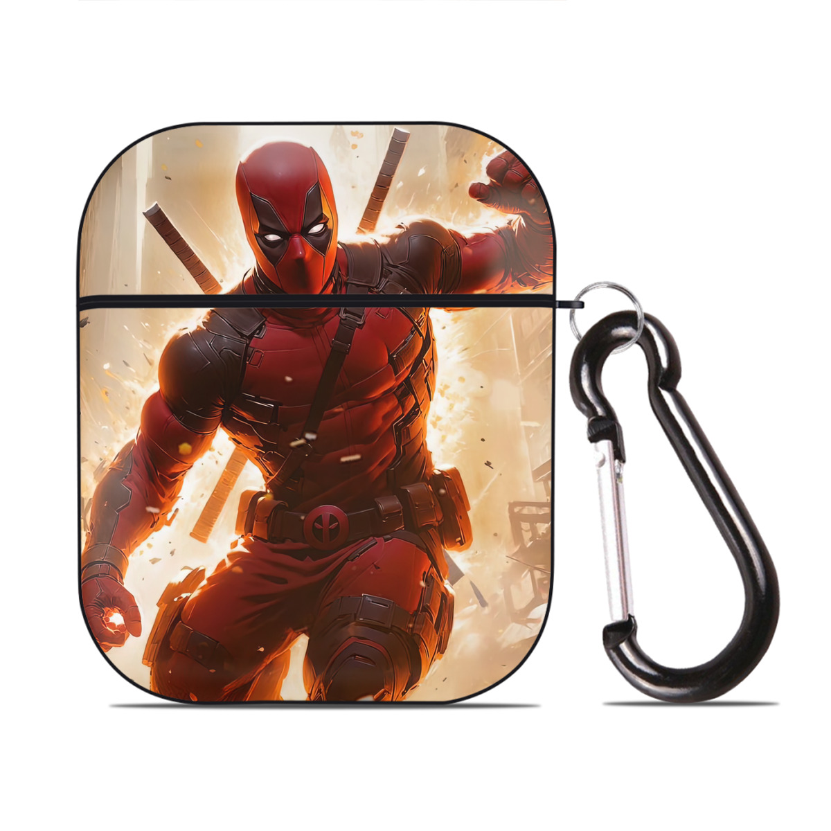 （画像用） Deadpool デッドプール AirPods 第2世代保護ケース ハードシェル ブラック 耐衝撃・防指紋・カラビナ付き