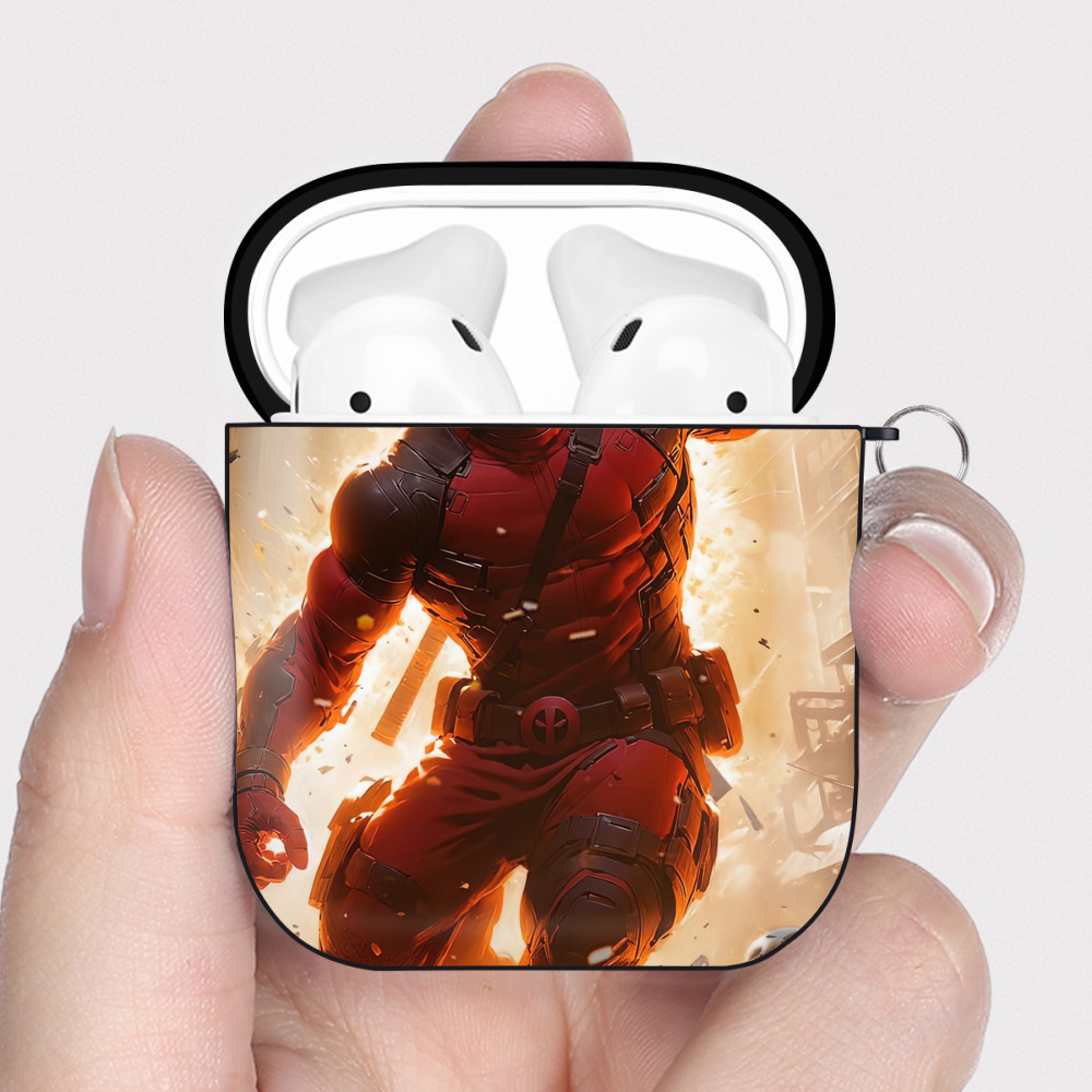 （画像用） Deadpool デッドプール AirPods 第2世代保護ケース ハードシェル ブラック 耐衝撃・防指紋・カラビナ付き