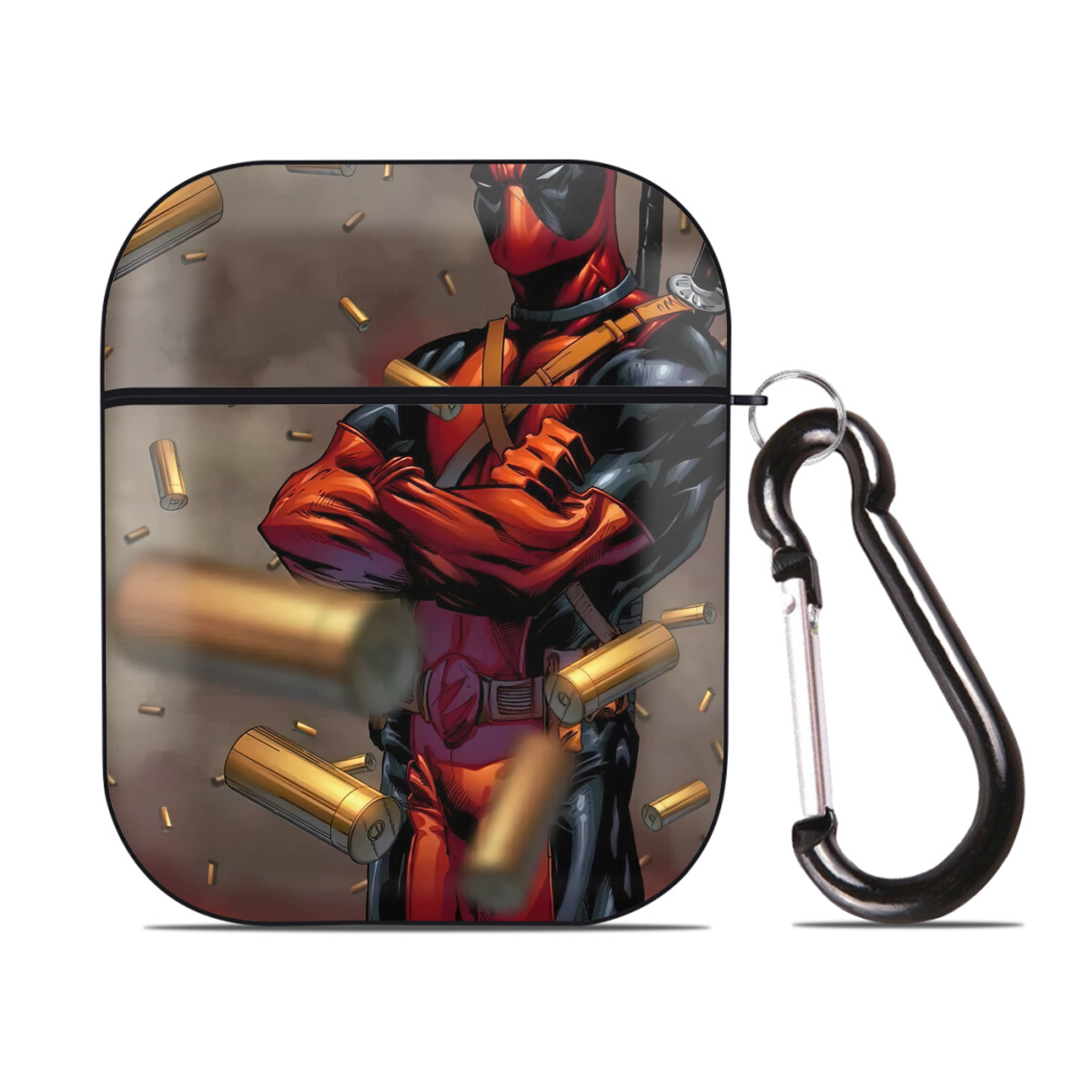 （画像用） Deadpool デッドプール AirPods 第2世代保護ケース ハードシェル ブラック 耐衝撃・防指紋・カラビナ付き
