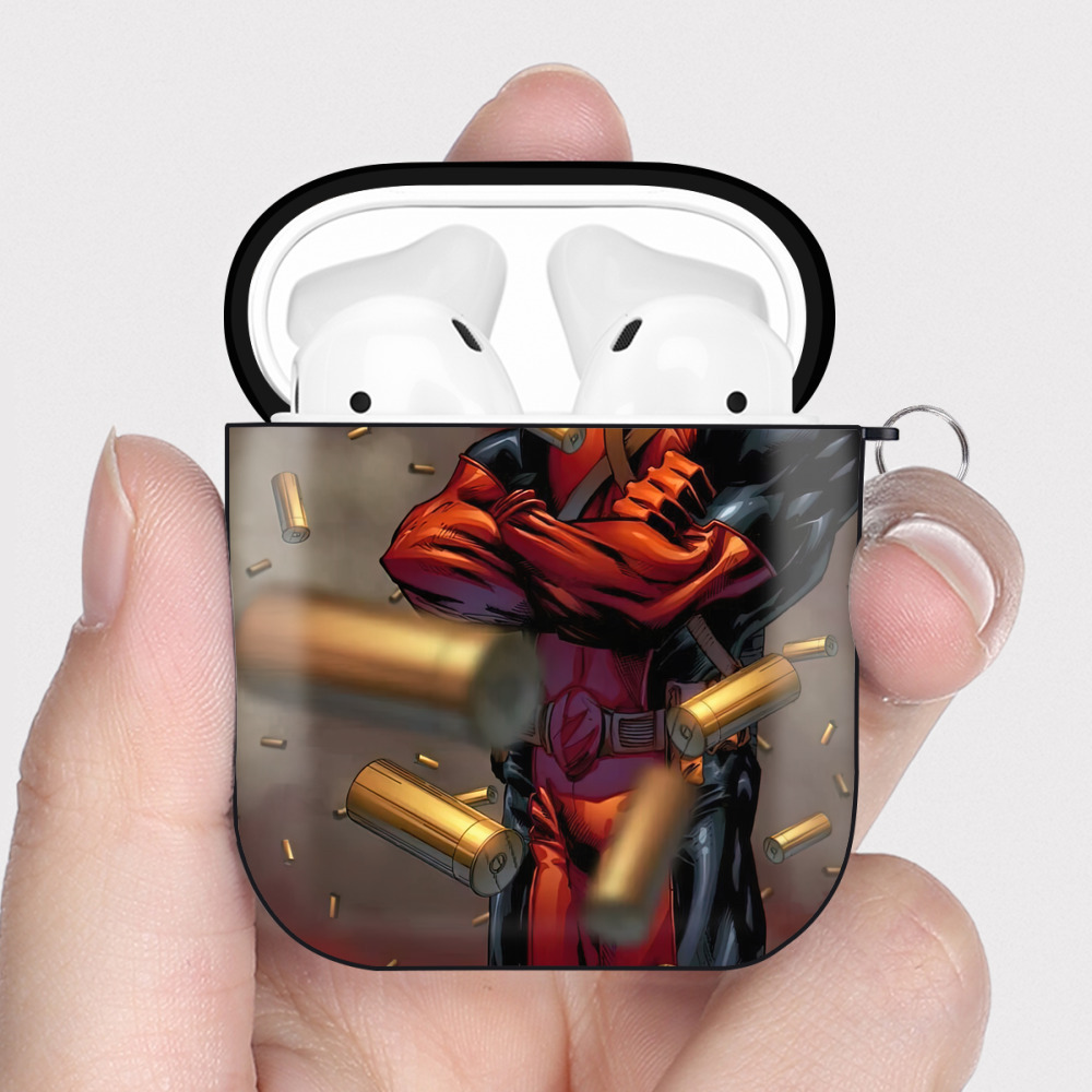 （画像用） Deadpool デッドプール AirPods 第2世代保護ケース ハードシェル ブラック 耐衝撃・防指紋・カラビナ付き