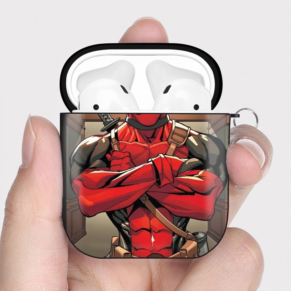（画像用） Deadpool デッドプール AirPods 第2世代保護ケース ハードシェル ブラック 耐衝撃・防指紋・カラビナ付き