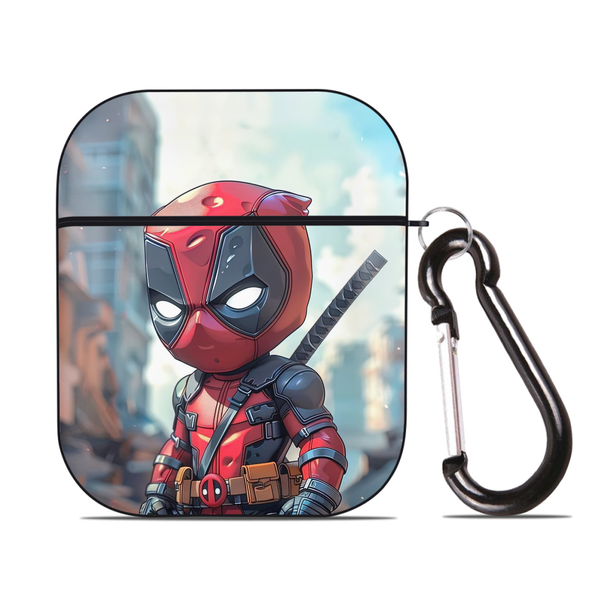 （画像用） Deadpool デッドプール AirPods 第2世代保護ケース ハードシェル ブラック 耐衝撃・防指紋・カラビナ付き