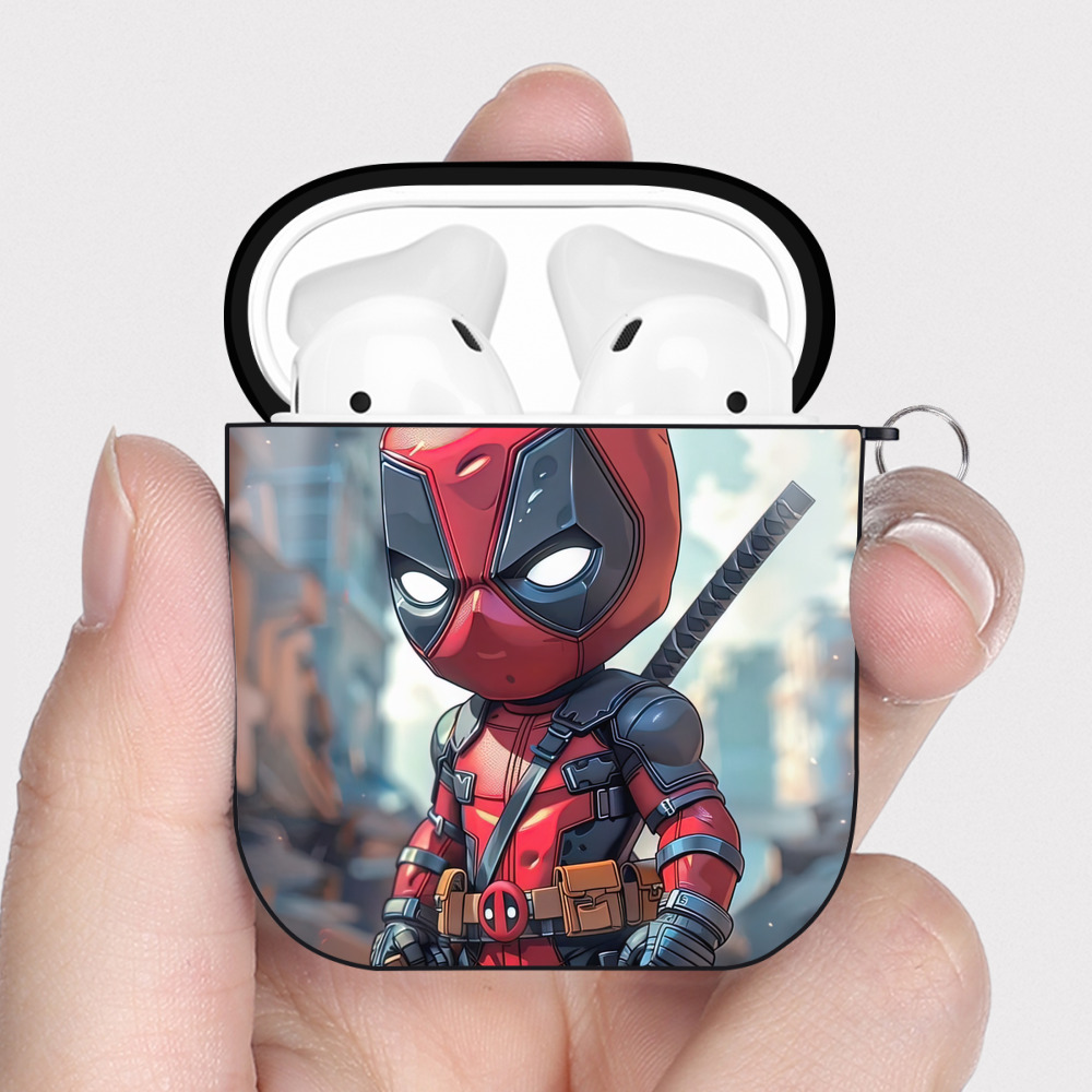 （画像用） Deadpool デッドプール AirPods 第2世代保護ケース ハードシェル ブラック 耐衝撃・防指紋・カラビナ付き
