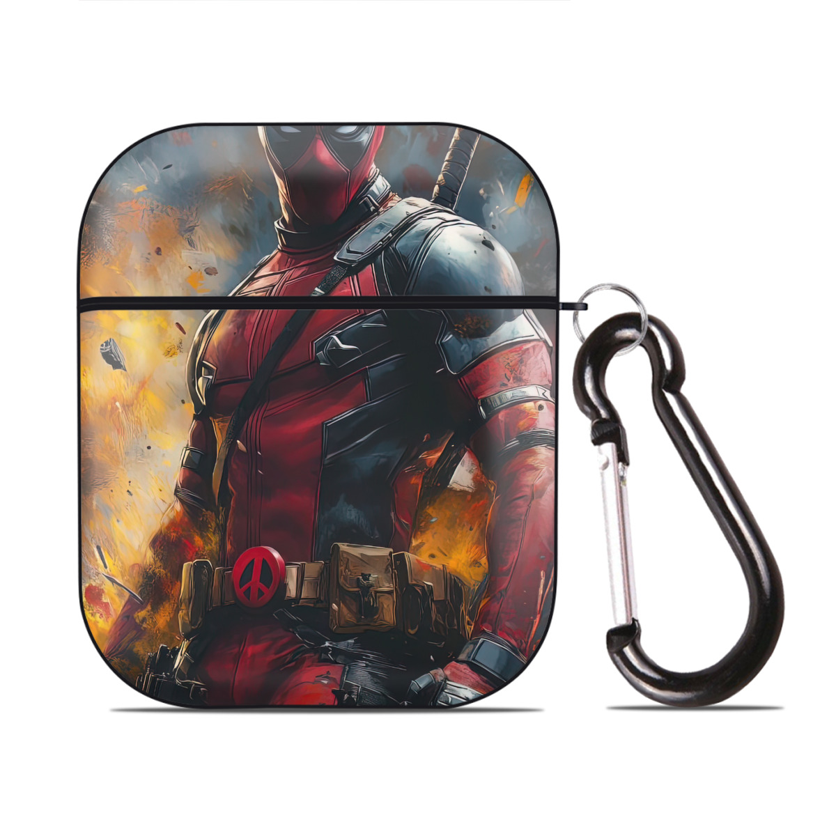 （画像用） Deadpool デッドプール AirPods 第2世代保護ケース ハードシェル ブラック 耐衝撃・防指紋・カラビナ付き