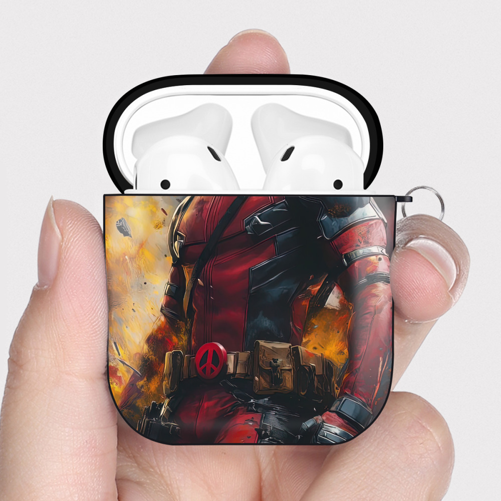 （画像用） Deadpool デッドプール AirPods 第2世代保護ケース ハードシェル ブラック 耐衝撃・防指紋・カラビナ付き