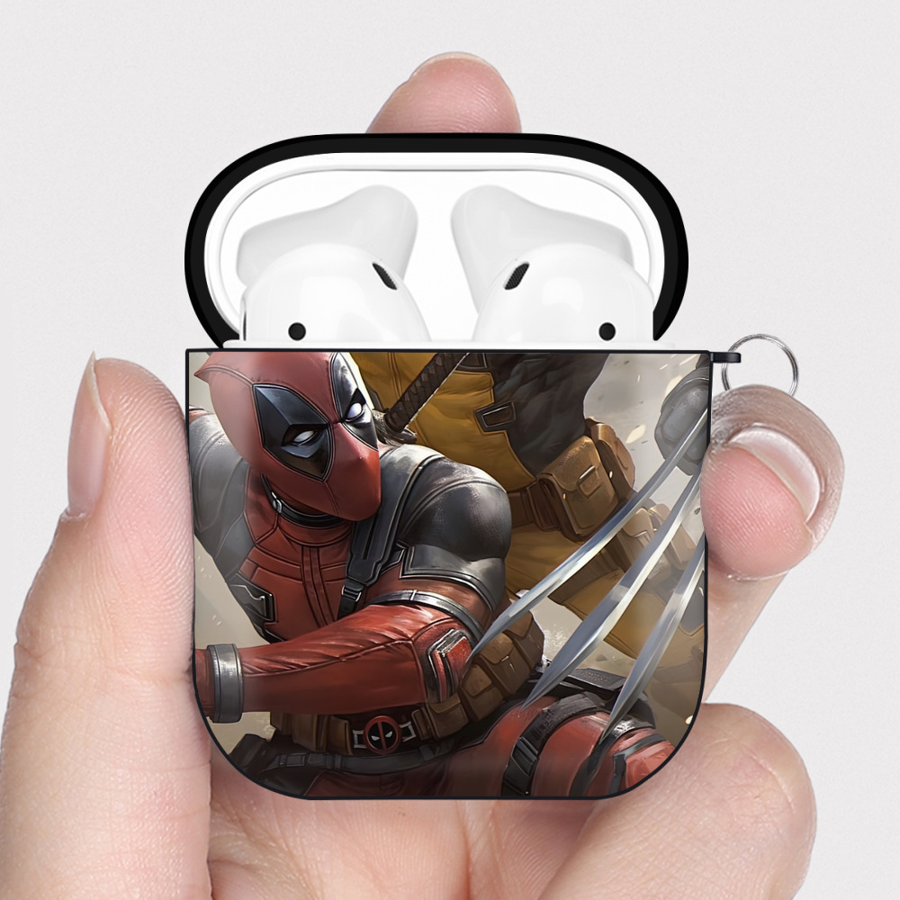 （画像用） Deadpool デッドプール AirPods 第2世代保護ケース ハードシェル ブラック 耐衝撃・防指紋・カラビナ付き