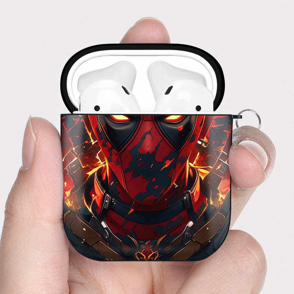 （画像用） Deadpool デッドプール AirPods 第2世代保護ケース ハードシェル ブラック 耐衝撃・防指紋・カラビナ付き