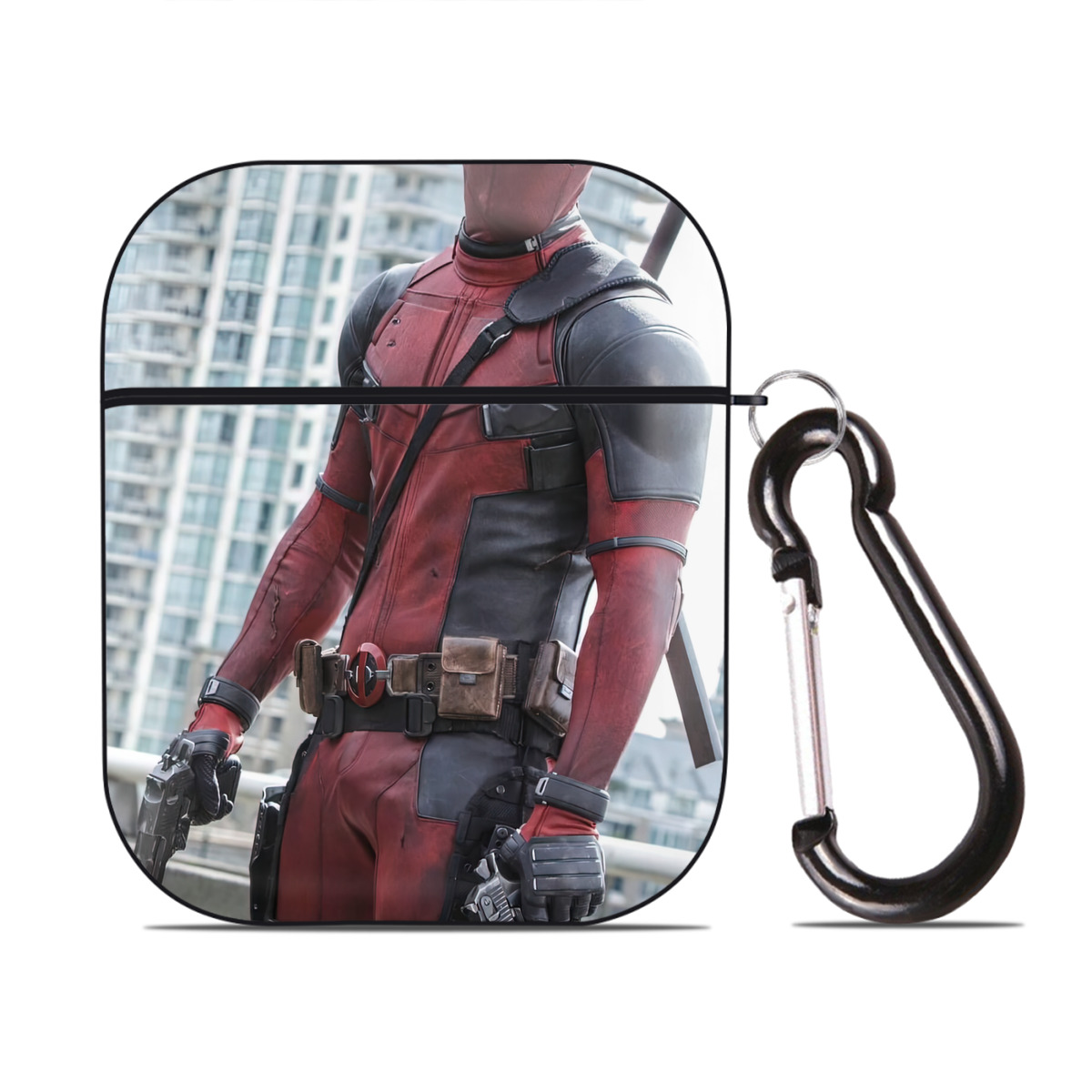 （画像用） Deadpool デッドプール AirPods 第2世代保護ケース ハードシェル ブラック 耐衝撃・防指紋・カラビナ付き