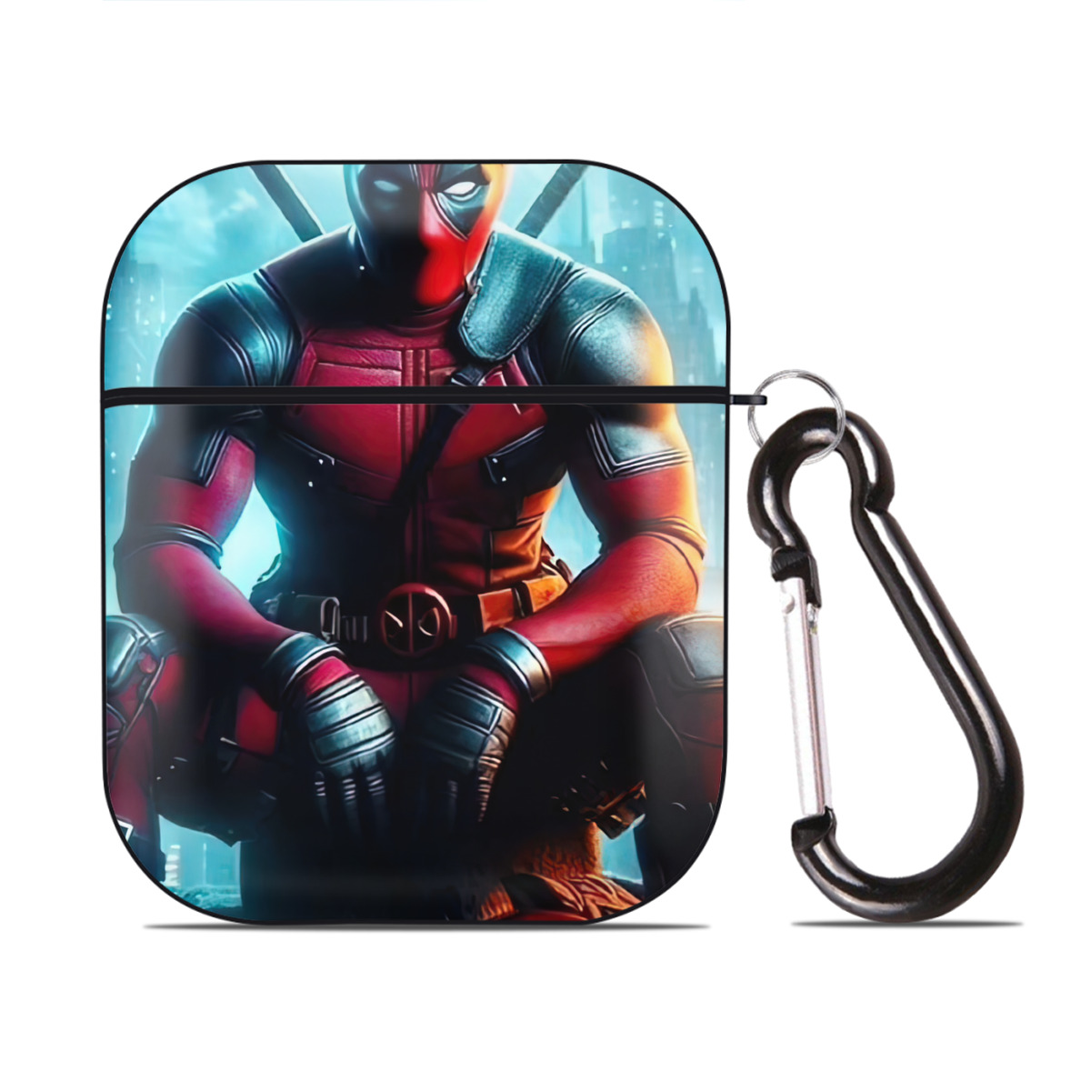（画像用） Deadpool デッドプール AirPods 第2世代保護ケース ハードシェル ブラック 耐衝撃・防指紋・カラビナ付き