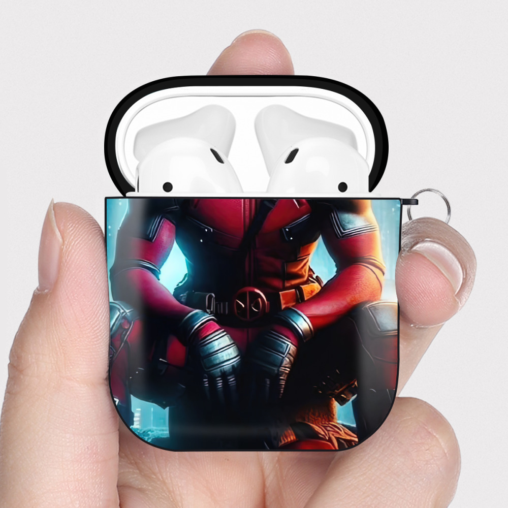（画像用） Deadpool デッドプール AirPods 第2世代保護ケース ハードシェル ブラック 耐衝撃・防指紋・カラビナ付き