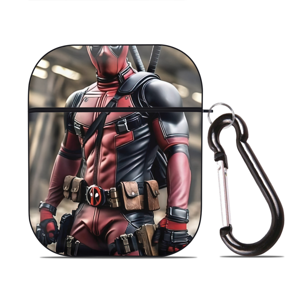 （画像用） Deadpool デッドプール AirPods 第2世代保護ケース ハードシェル ブラック 耐衝撃・防指紋・カラビナ付き