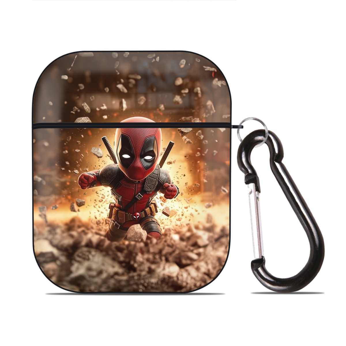 （画像用） Deadpool デッドプール AirPods 第2世代保護ケース ハードシェル ブラック 耐衝撃・防指紋・カラビナ付き