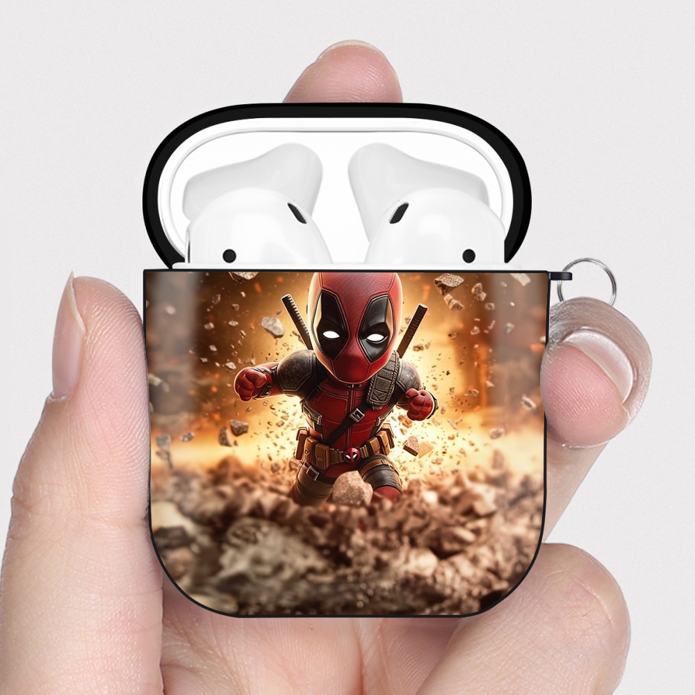 （画像用） Deadpool デッドプール AirPods 第2世代保護ケース ハードシェル ブラック 耐衝撃・防指紋・カラビナ付き