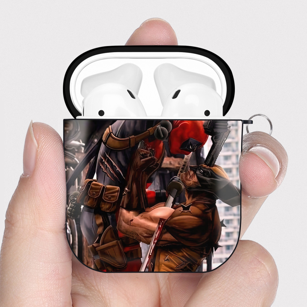 （画像用） Deadpool デッドプール AirPods 第2世代保護ケース ハードシェル ブラック 耐衝撃・防指紋・カラビナ付き
