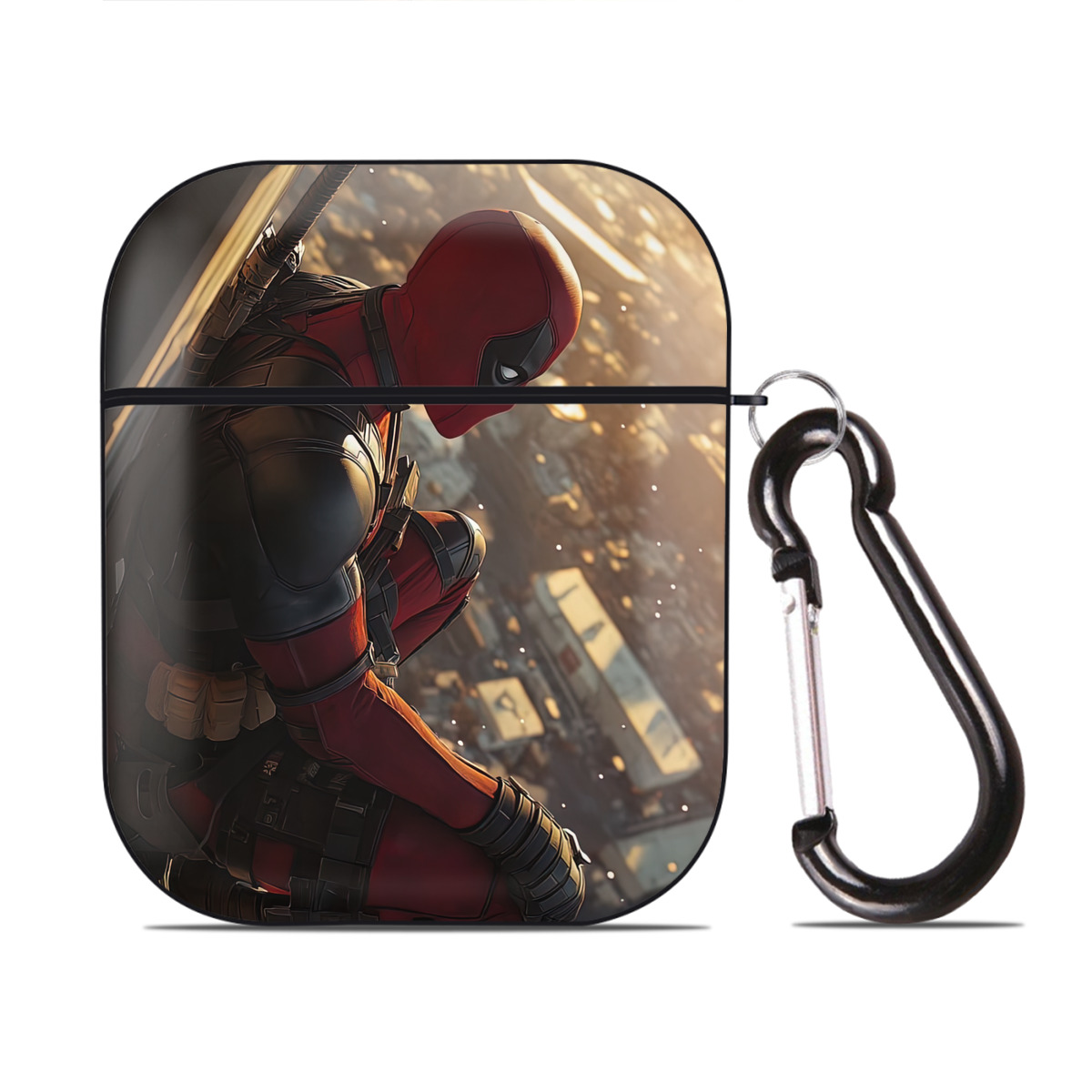 （画像用） Deadpool デッドプール AirPods 第2世代保護ケース ハードシェル ブラック 耐衝撃・防指紋・カラビナ付き