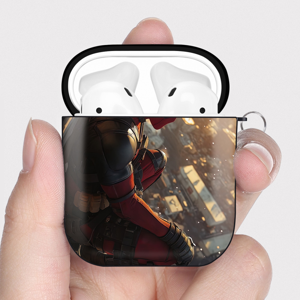 （画像用） Deadpool デッドプール AirPods 第2世代保護ケース ハードシェル ブラック 耐衝撃・防指紋・カラビナ付き