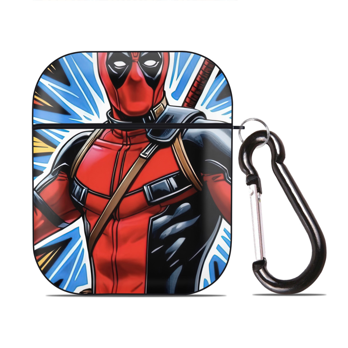 （画像用） Deadpool デッドプール AirPods 第2世代保護ケース ハードシェル ブラック 耐衝撃・防指紋・カラビナ付き
