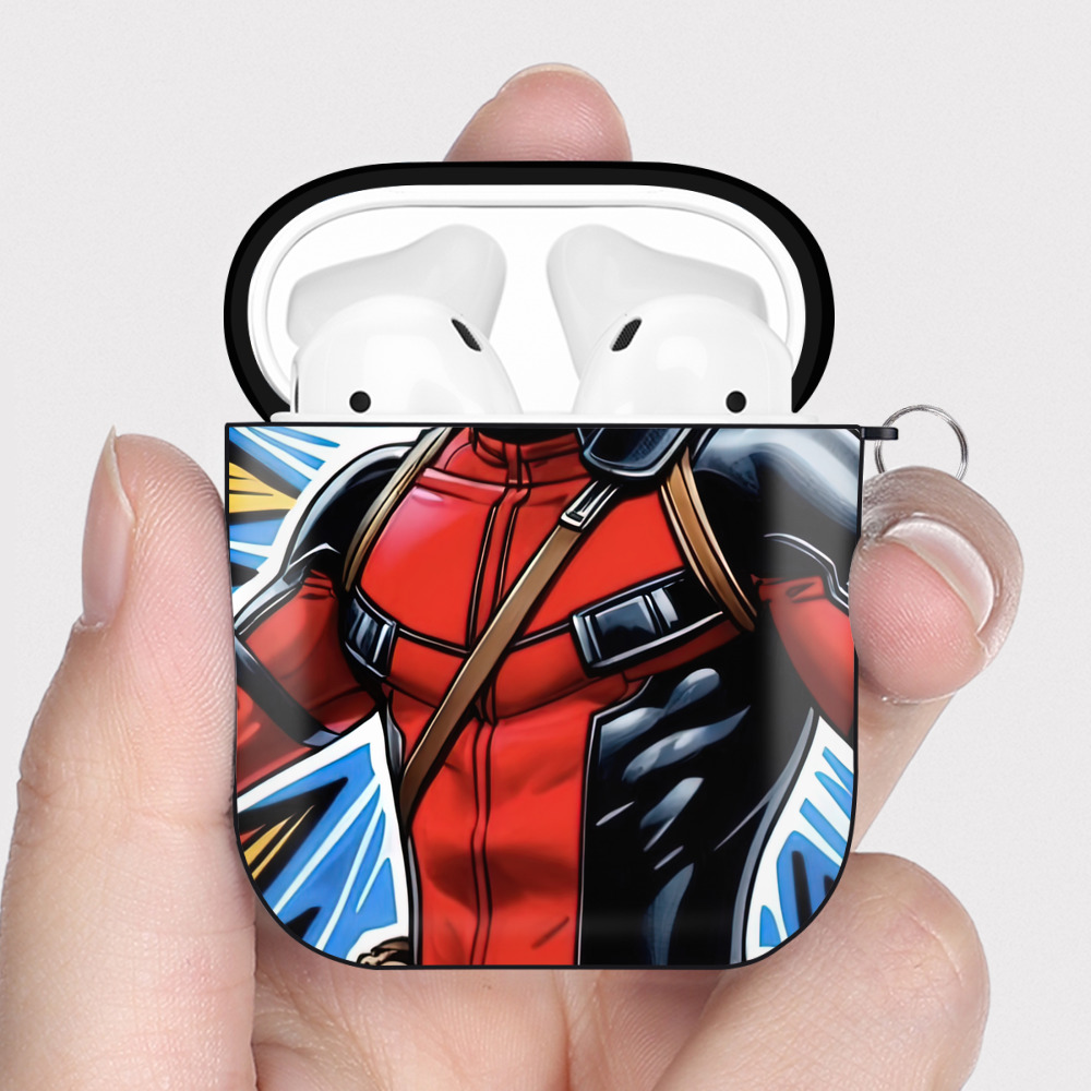 （画像用） Deadpool デッドプール AirPods 第2世代保護ケース ハードシェル ブラック 耐衝撃・防指紋・カラビナ付き