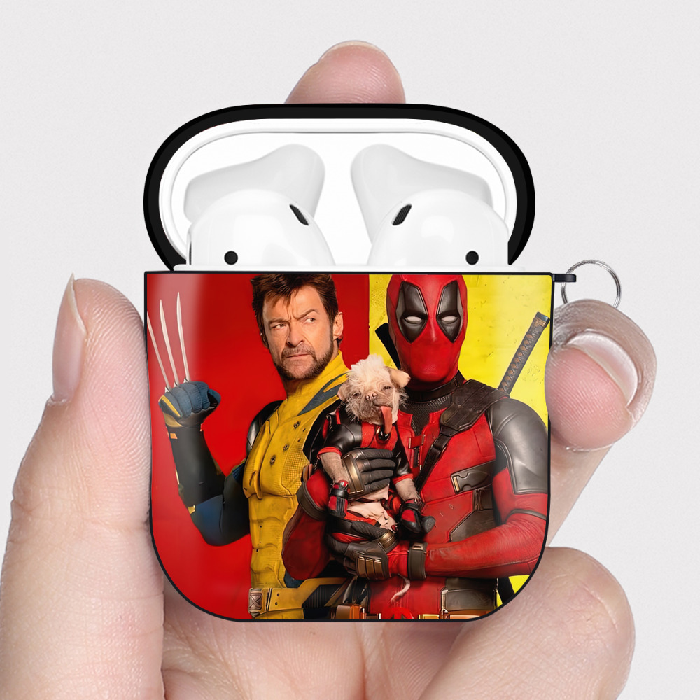 （画像用） Deadpool デッドプール AirPods 第2世代保護ケース ハードシェル ブラック 耐衝撃・防指紋・カラビナ付き