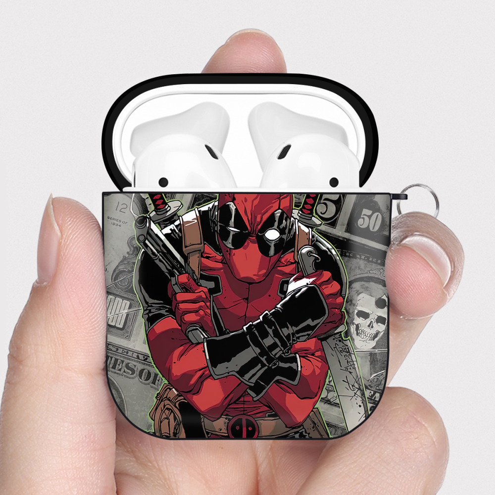 （画像用） Deadpool デッドプール AirPods 第2世代保護ケース ハードシェル ブラック 耐衝撃・防指紋・カラビナ付き