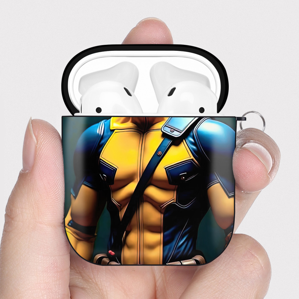 （画像用） Deadpool デッドプール AirPods 第2世代保護ケース ハードシェル ブラック 耐衝撃・防指紋・カラビナ付き