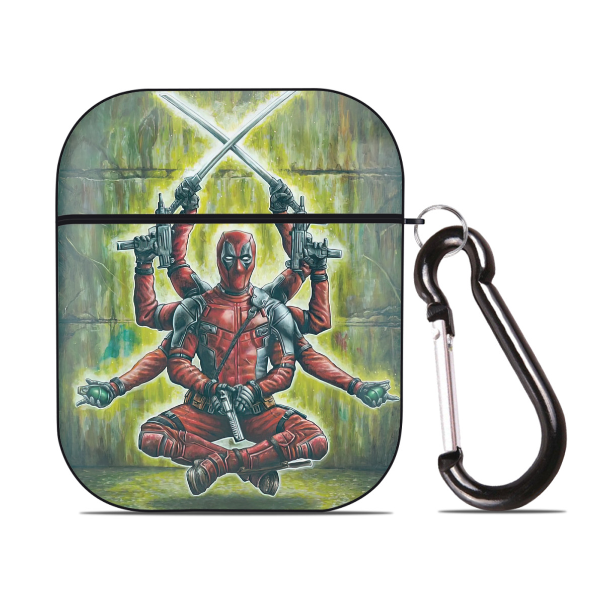 （画像用） Deadpool デッドプール AirPods 第2世代保護ケース ハードシェル ブラック 耐衝撃・防指紋・カラビナ付き