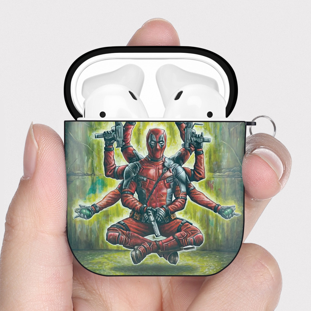 （画像用） Deadpool デッドプール AirPods 第2世代保護ケース ハードシェル ブラック 耐衝撃・防指紋・カラビナ付き