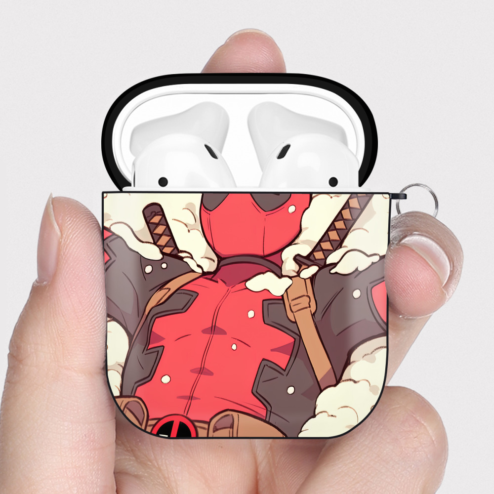 （画像用） Deadpool デッドプール AirPods 第2世代保護ケース ハードシェル ブラック 耐衝撃・防指紋・カラビナ付き