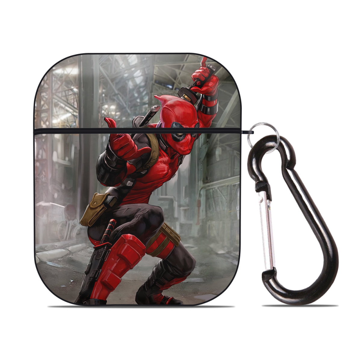 （画像用） Deadpool デッドプール AirPods 第2世代保護ケース ハードシェル ブラック 耐衝撃・防指紋・カラビナ付き