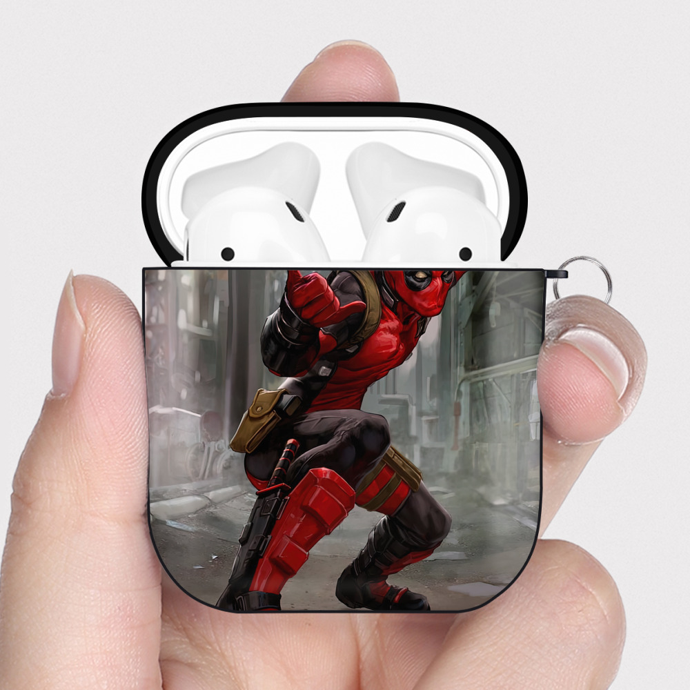 （画像用） Deadpool デッドプール AirPods 第2世代保護ケース ハードシェル ブラック 耐衝撃・防指紋・カラビナ付き