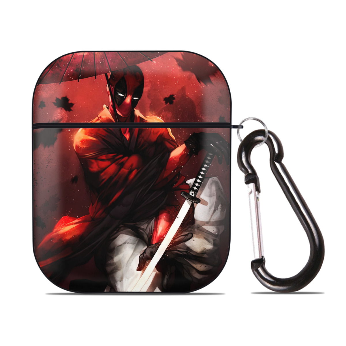 （画像用） Deadpool デッドプール AirPods 第2世代保護ケース ハードシェル ブラック 耐衝撃・防指紋・カラビナ付き