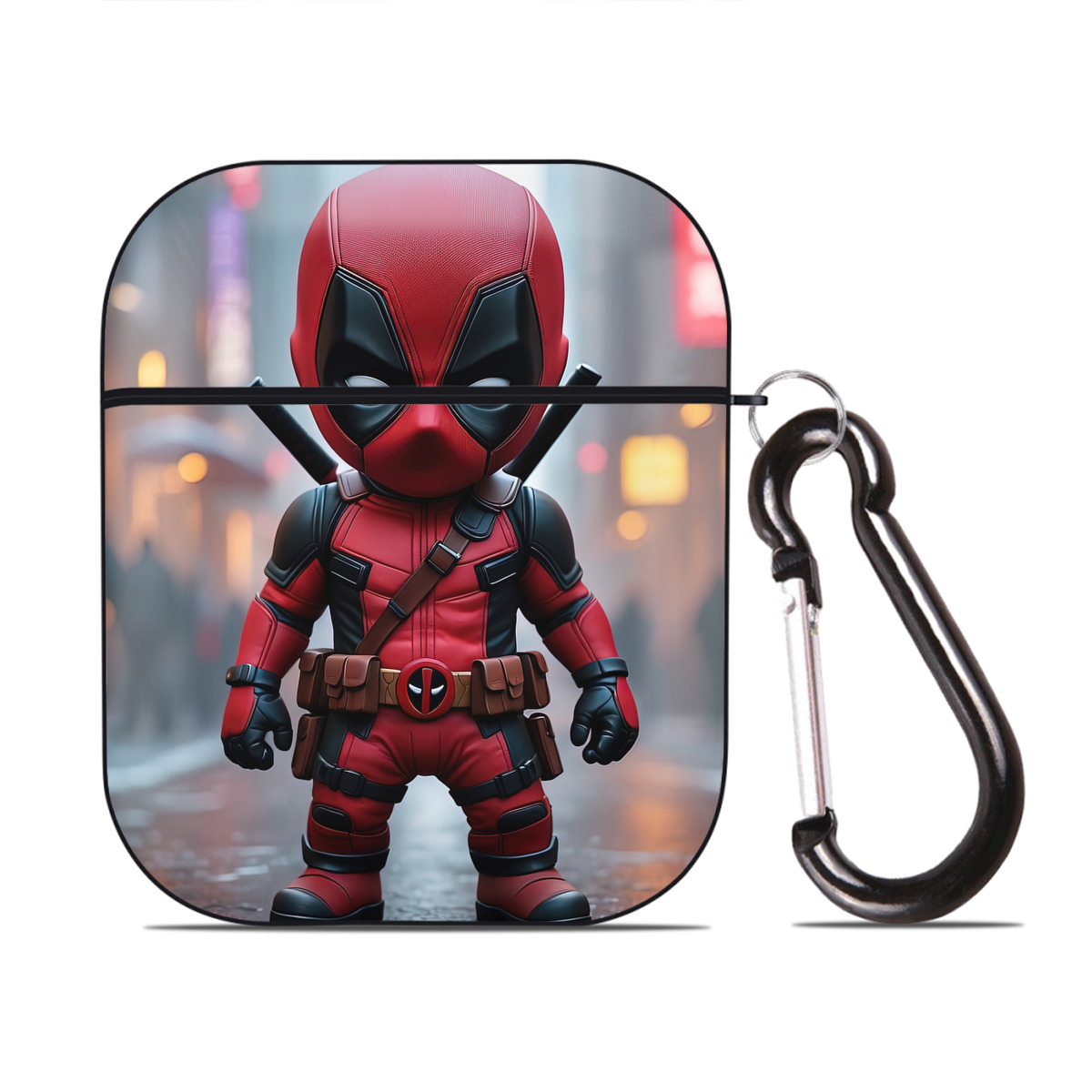 （画像用） Deadpool デッドプール AirPods 第2世代保護ケース ハードシェル ブラック 耐衝撃・防指紋・カラビナ付き