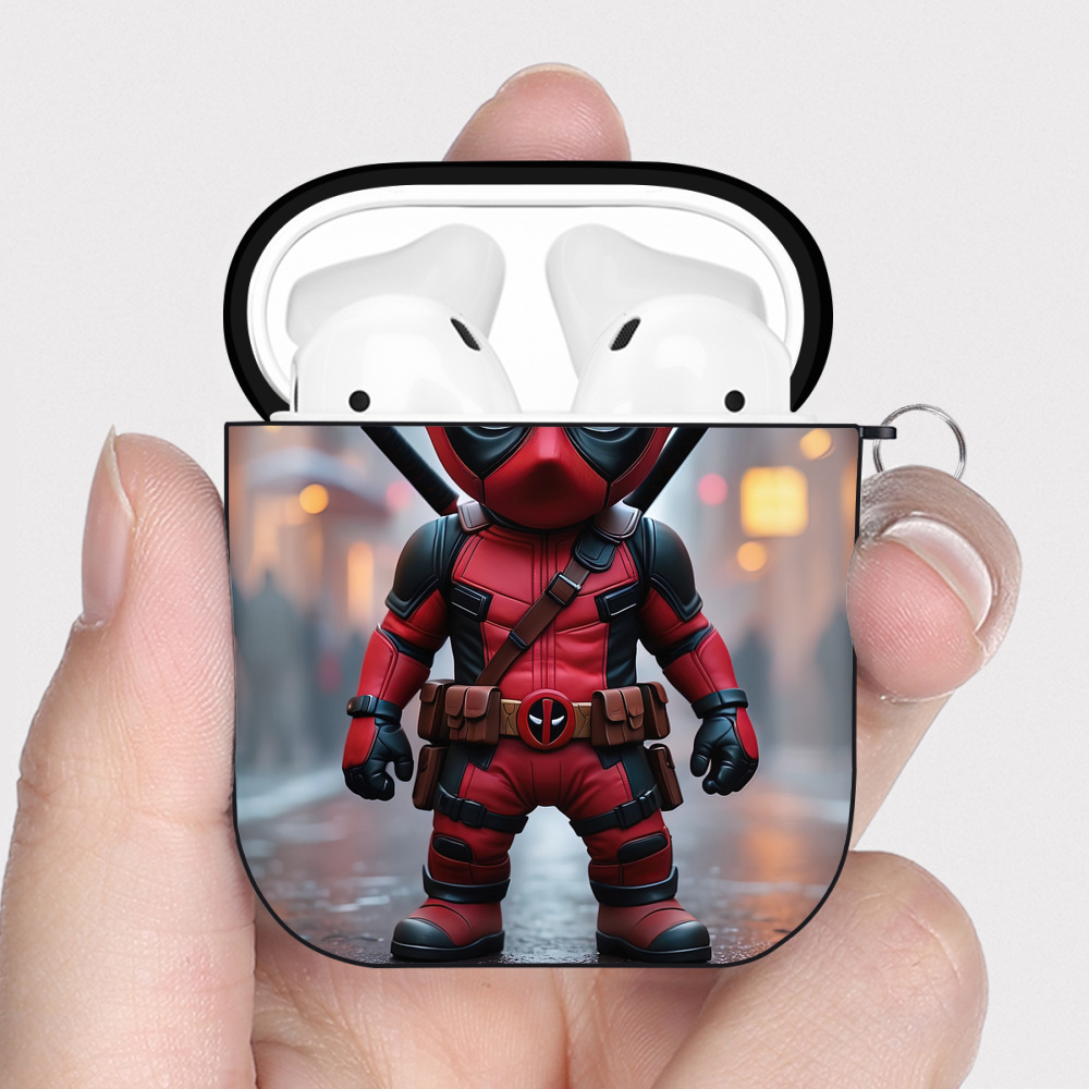 （画像用） Deadpool デッドプール AirPods 第2世代保護ケース ハードシェル ブラック 耐衝撃・防指紋・カラビナ付き