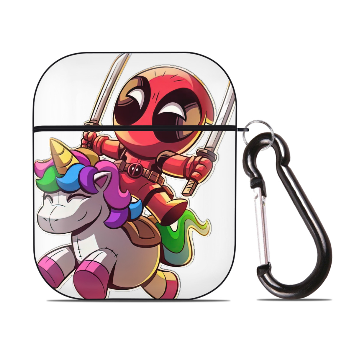（画像用） Deadpool デッドプール AirPods 第2世代保護ケース ハードシェル ブラック 耐衝撃・防指紋・カラビナ付き
