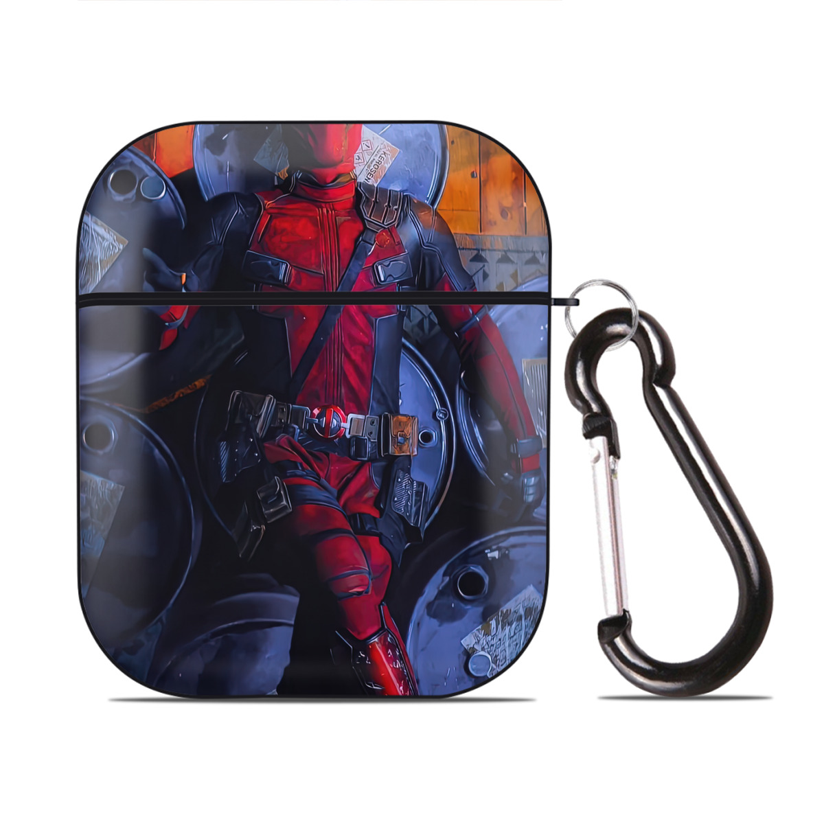 （画像用） Deadpool デッドプール AirPods 第2世代保護ケース ハードシェル ブラック 耐衝撃・防指紋・カラビナ付き