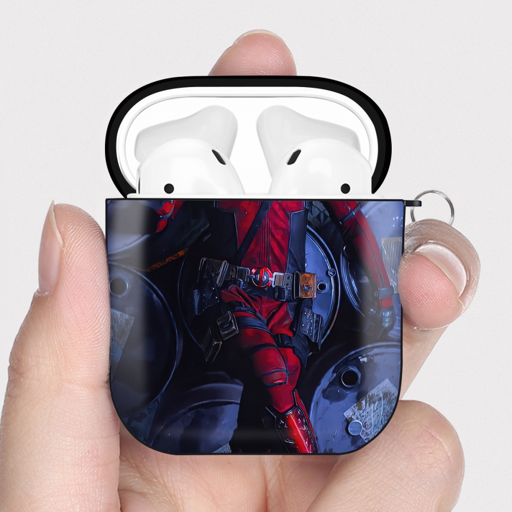 （画像用） Deadpool デッドプール AirPods 第2世代保護ケース ハードシェル ブラック 耐衝撃・防指紋・カラビナ付き