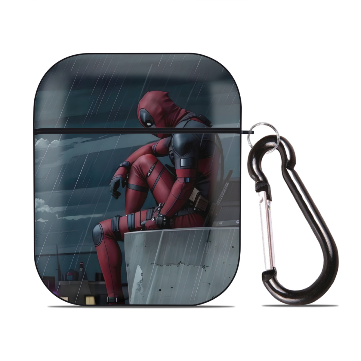 （画像用） Deadpool デッドプール AirPods 第2世代保護ケース ハードシェル ブラック 耐衝撃・防指紋・カラビナ付き