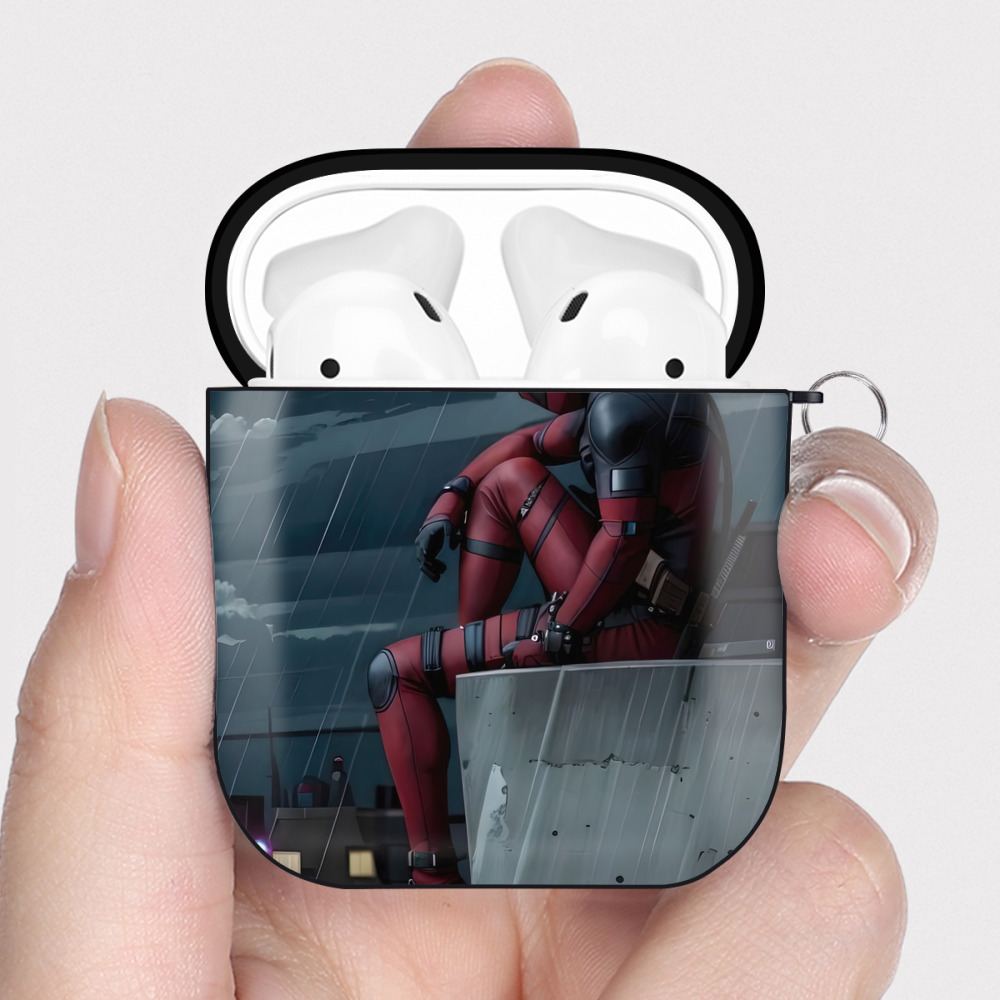 （画像用） Deadpool デッドプール AirPods 第2世代保護ケース ハードシェル ブラック 耐衝撃・防指紋・カラビナ付き