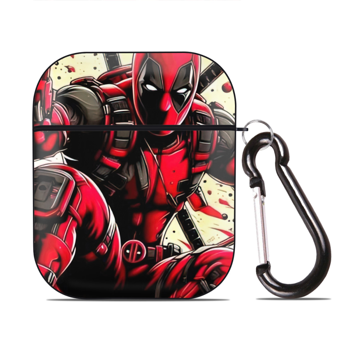 （画像用） Deadpool デッドプール AirPods 第2世代保護ケース ハードシェル ブラック 耐衝撃・防指紋・カラビナ付き