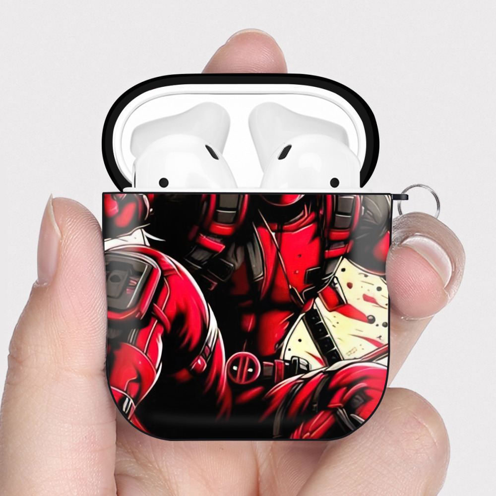 （画像用） Deadpool デッドプール AirPods 第2世代保護ケース ハードシェル ブラック 耐衝撃・防指紋・カラビナ付き
