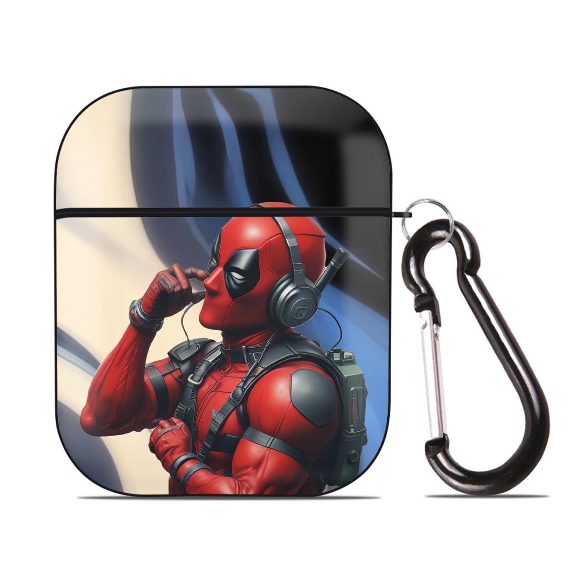 （画像用） Deadpool デッドプール AirPods 第2世代保護ケース ハードシェル ブラック 耐衝撃・防指紋・カラビナ付き
