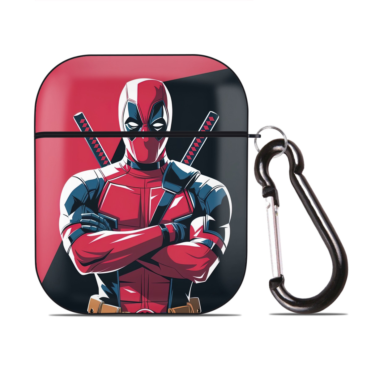 （画像用） Deadpool デッドプール AirPods 第2世代保護ケース ハードシェル ブラック 耐衝撃・防指紋・カラビナ付き