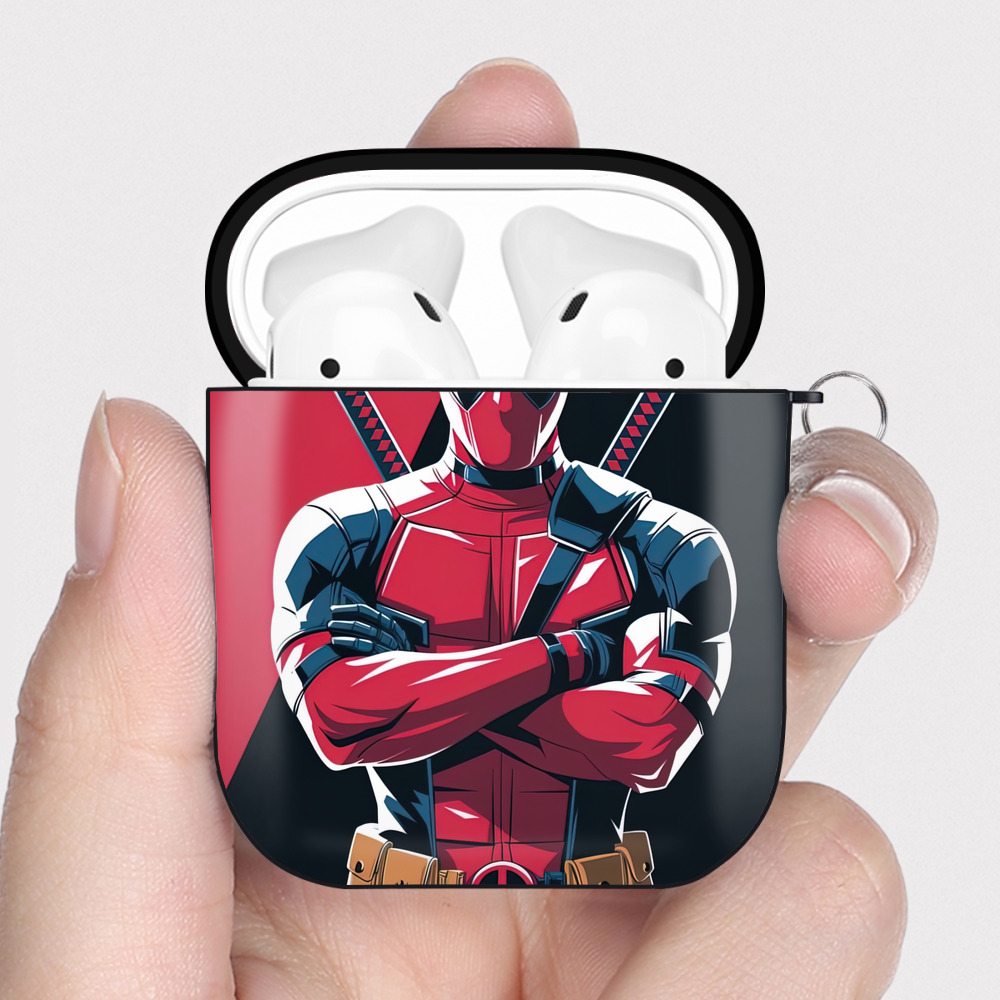 （画像用） Deadpool デッドプール AirPods 第2世代保護ケース ハードシェル ブラック 耐衝撃・防指紋・カラビナ付き