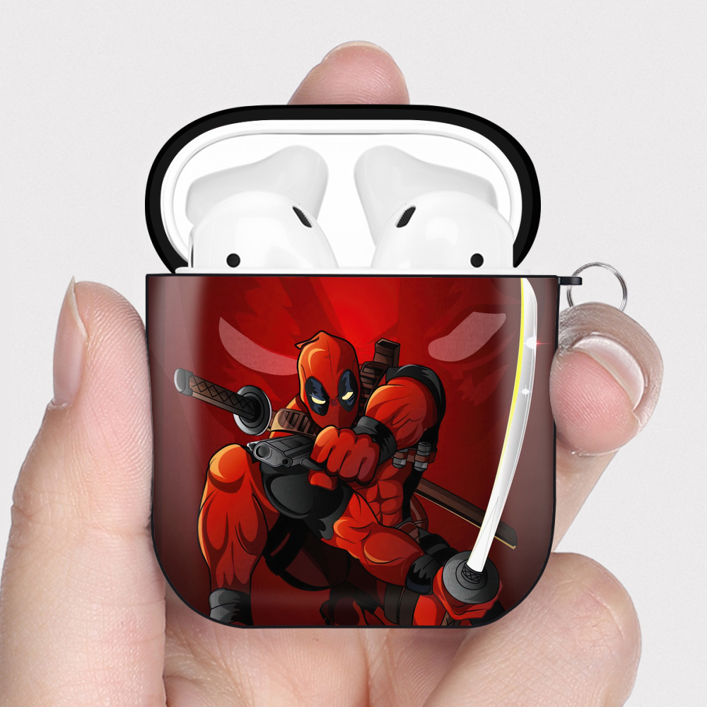 （画像用） Deadpool デッドプール AirPods 第2世代保護ケース ハードシェル ブラック 耐衝撃・防指紋・カラビナ付き