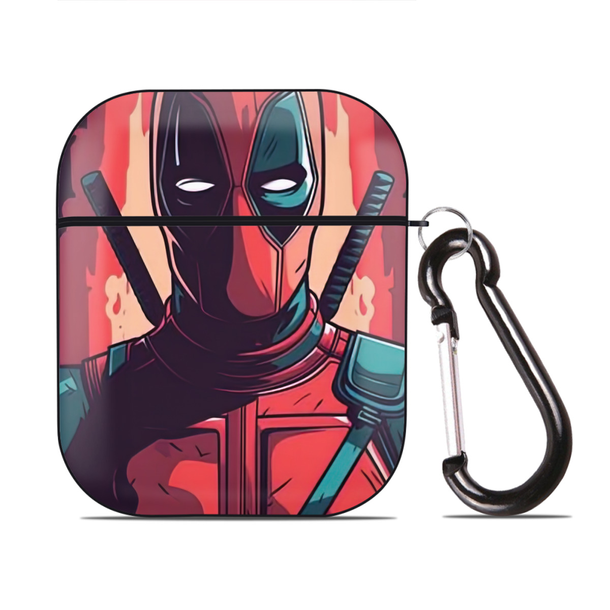 （画像用） Deadpool デッドプール AirPods 第2世代保護ケース ハードシェル ブラック 耐衝撃・防指紋・カラビナ付き