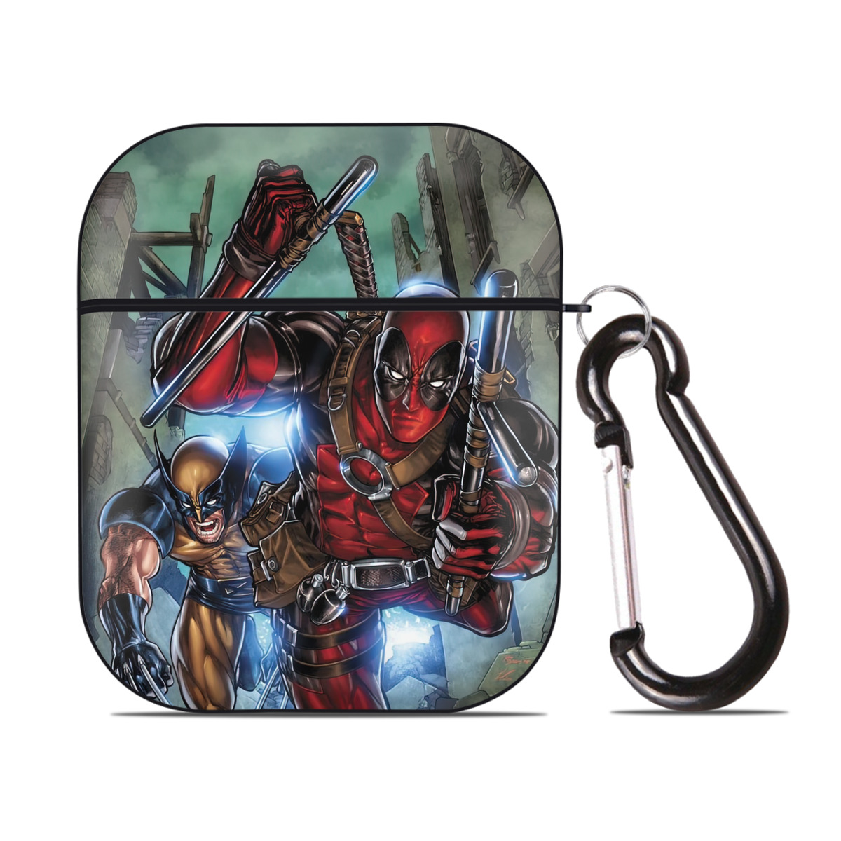 （画像用） Deadpool デッドプール AirPods 第2世代保護ケース ハードシェル ブラック 耐衝撃・防指紋・カラビナ付き