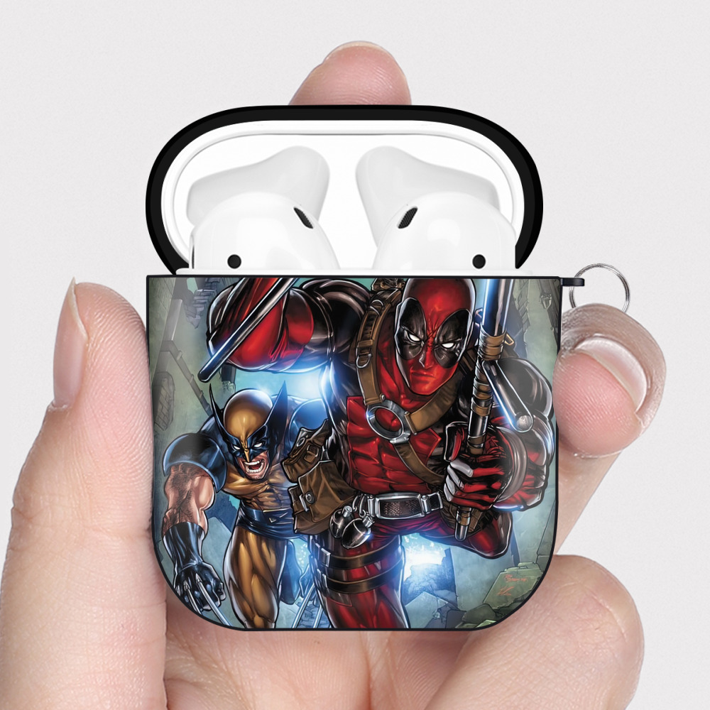 （画像用） Deadpool デッドプール AirPods 第2世代保護ケース ハードシェル ブラック 耐衝撃・防指紋・カラビナ付き