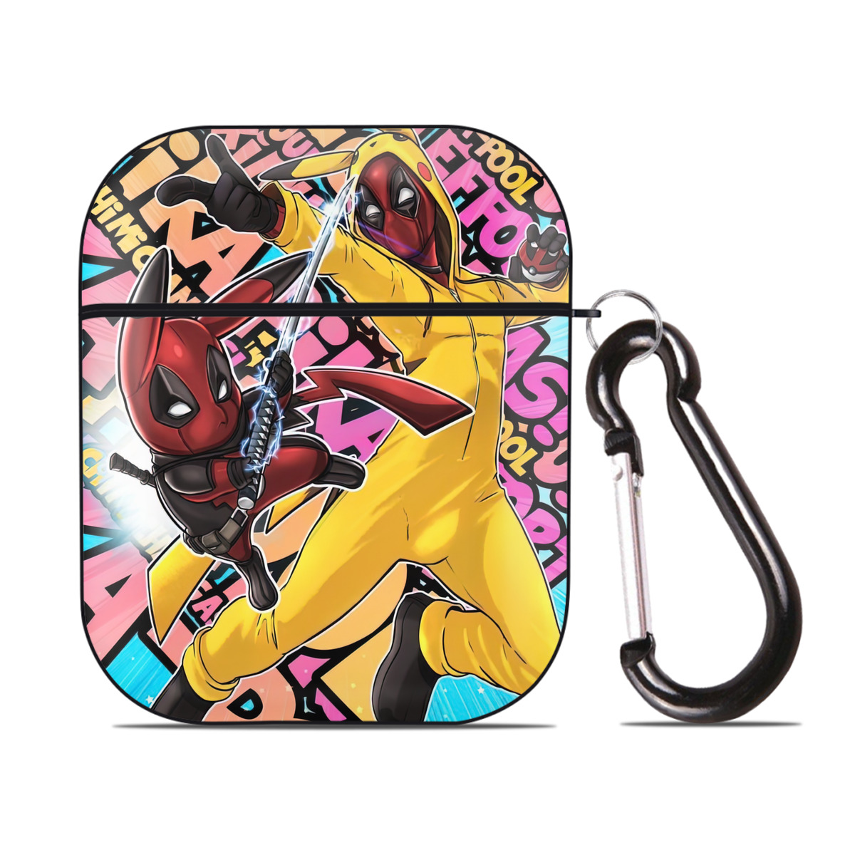 （画像用） Deadpool デッドプール AirPods 第2世代保護ケース ハードシェル ブラック 耐衝撃・防指紋・カラビナ付き