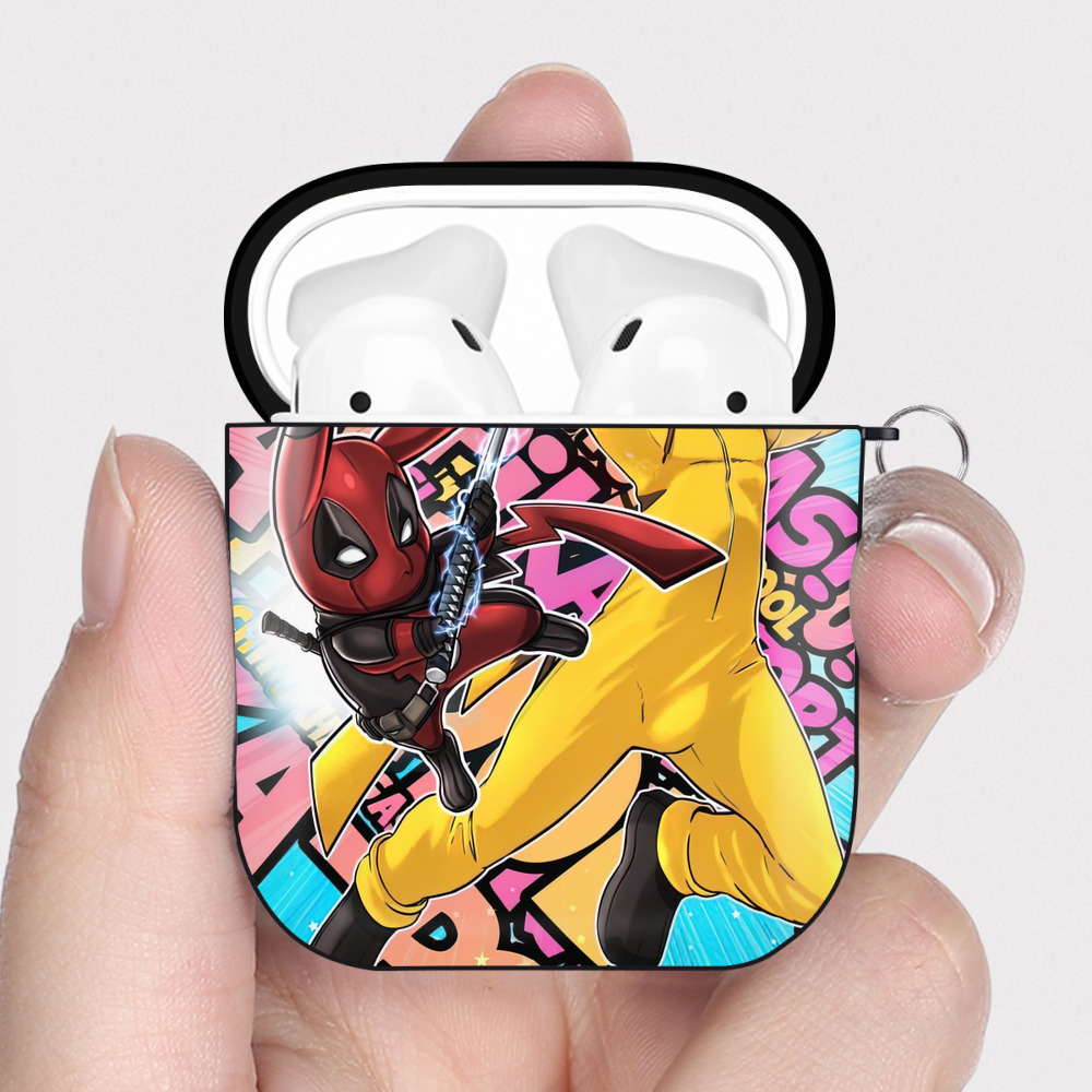（画像用） Deadpool デッドプール AirPods 第2世代保護ケース ハードシェル ブラック 耐衝撃・防指紋・カラビナ付き