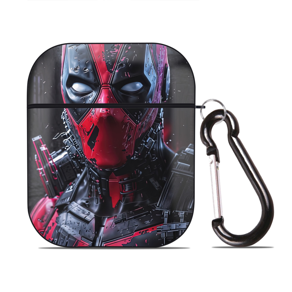 （画像用） Deadpool デッドプール AirPods 第2世代保護ケース ハードシェル ブラック 耐衝撃・防指紋・カラビナ付き